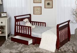 Cherry Sleigh Toddler Bed With Storage Drawer RoomShot