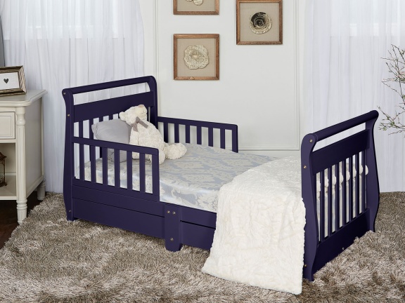 Navy Sleigh Toddler Bed With Storage Drawer RS