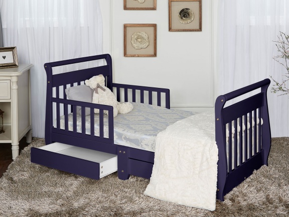 Navy Sleigh Toddler Bed With Storage Drawer RS1