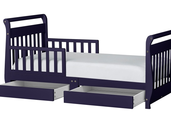 Navy Sleigh Toddler Bed With Storage Drawer Silo2