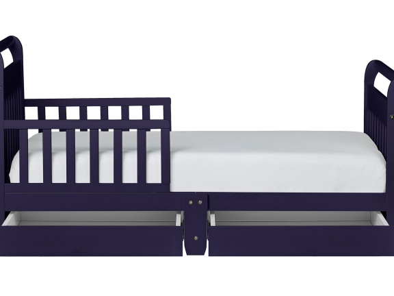 Navy Sleigh Toddler Bed With Storage Drawer Silo4