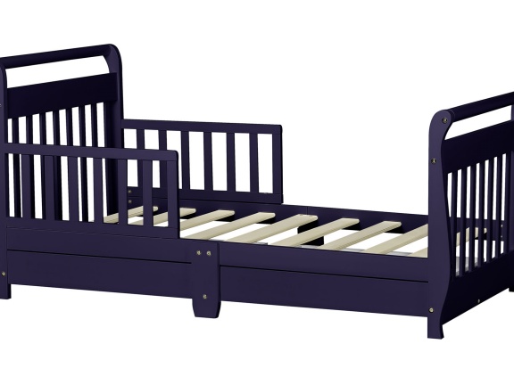 Navy Sleigh Toddler Bed With Storage Drawer Silo5