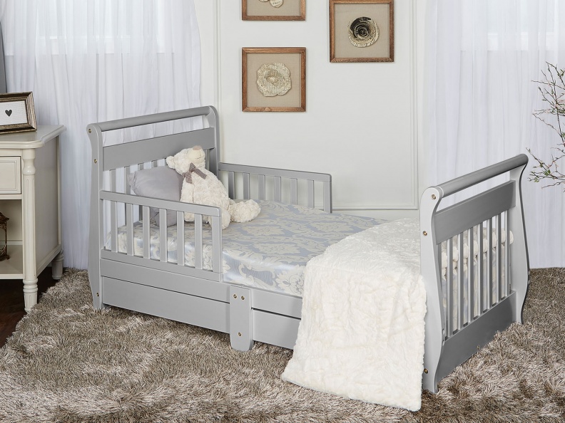 Pebble Grey Sleigh Toddler Bed With Storage Drawer RS