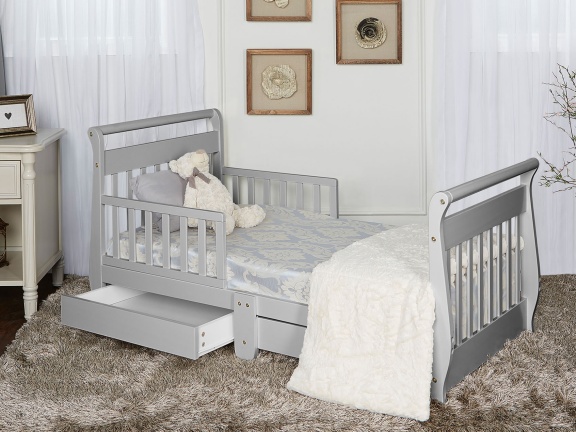 Pebble Grey Sleigh Toddler Bed With Storage Drawer RS1