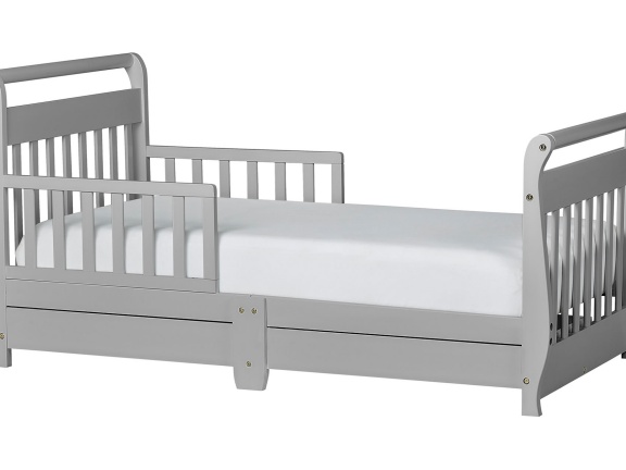 Pebble Grey Sleigh Toddler Bed With Storage Drawer Silo1