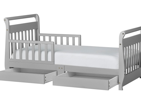 Pebble Grey Sleigh Toddler Bed With Storage Drawer Silo2