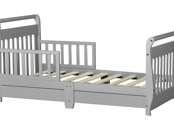 Pebble Grey Sleigh Toddler Bed With Storage Drawer Silo5