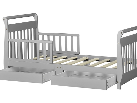 Pebble Grey Sleigh Toddler Bed With Storage Drawer Silo6